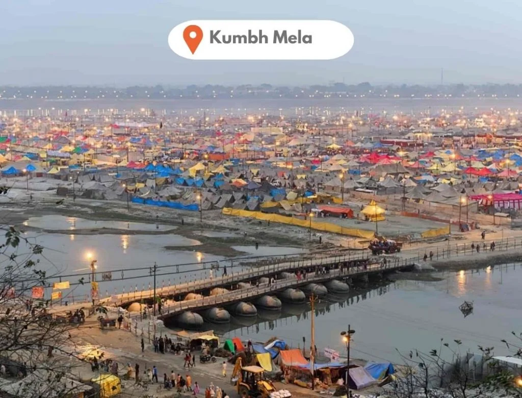 Panoramic view of Prayagraj city with rivers and landmarks