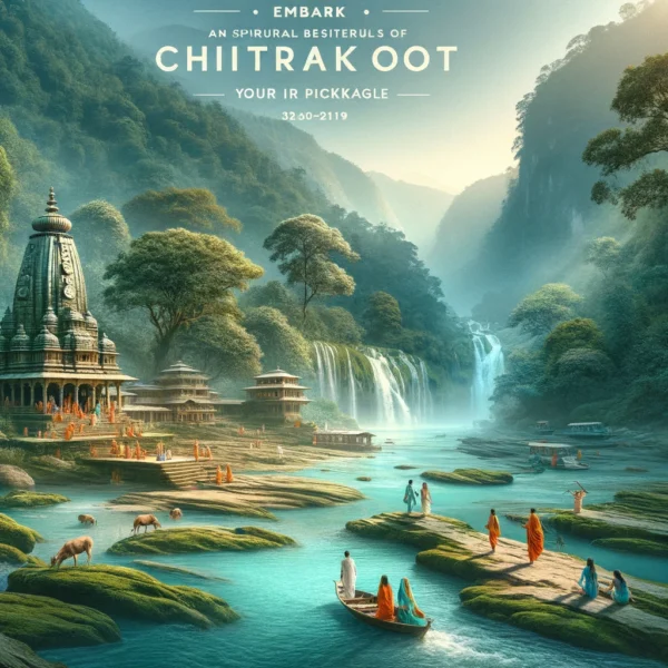 DALL·E 2024 02 05 16.39.04 Design an alluring promotional image for a Chitrakoot tour package highlighting the natural and spiritual essence of the destination. The image shoul