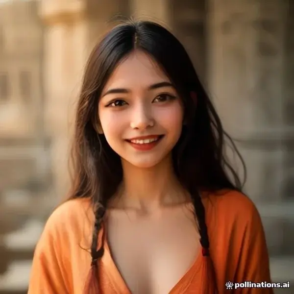 Portrait of happy smiling traveler in traditional Varanasi silk attire, authentic cultural travel experience. About us. Abou